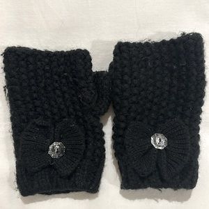 Women’s black fingerless gloves with bow & rhinestone